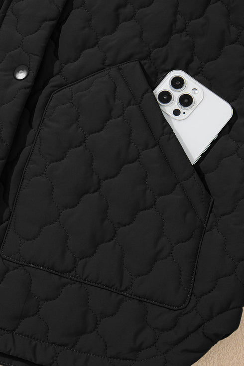 Stand Collar Flower Quilted Snap Button Zip Vests